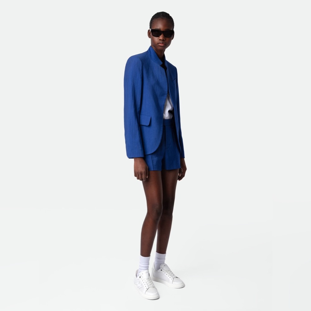 Zadig & Voltaire Blue Very Linen Blazer in Deep Sea Size 42